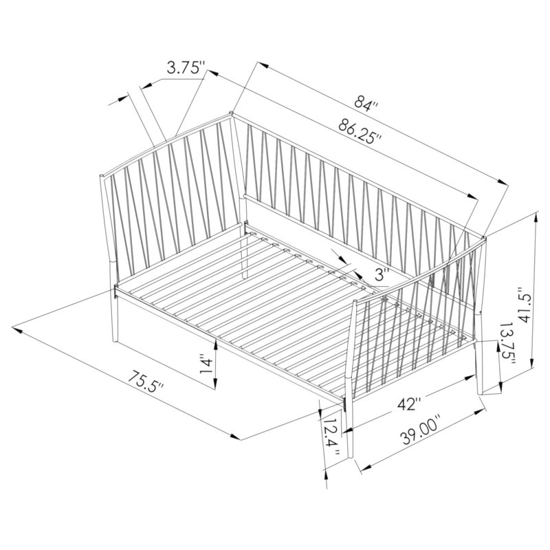 Vertigo Matte Metal Daybed Bed Frame With Slatted Platform And Sturdy Support, Perfect For Compact Spaces