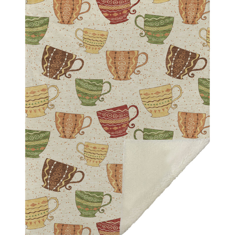 Addison Machine Washable Sherpa Tea Cups Throw Blanket