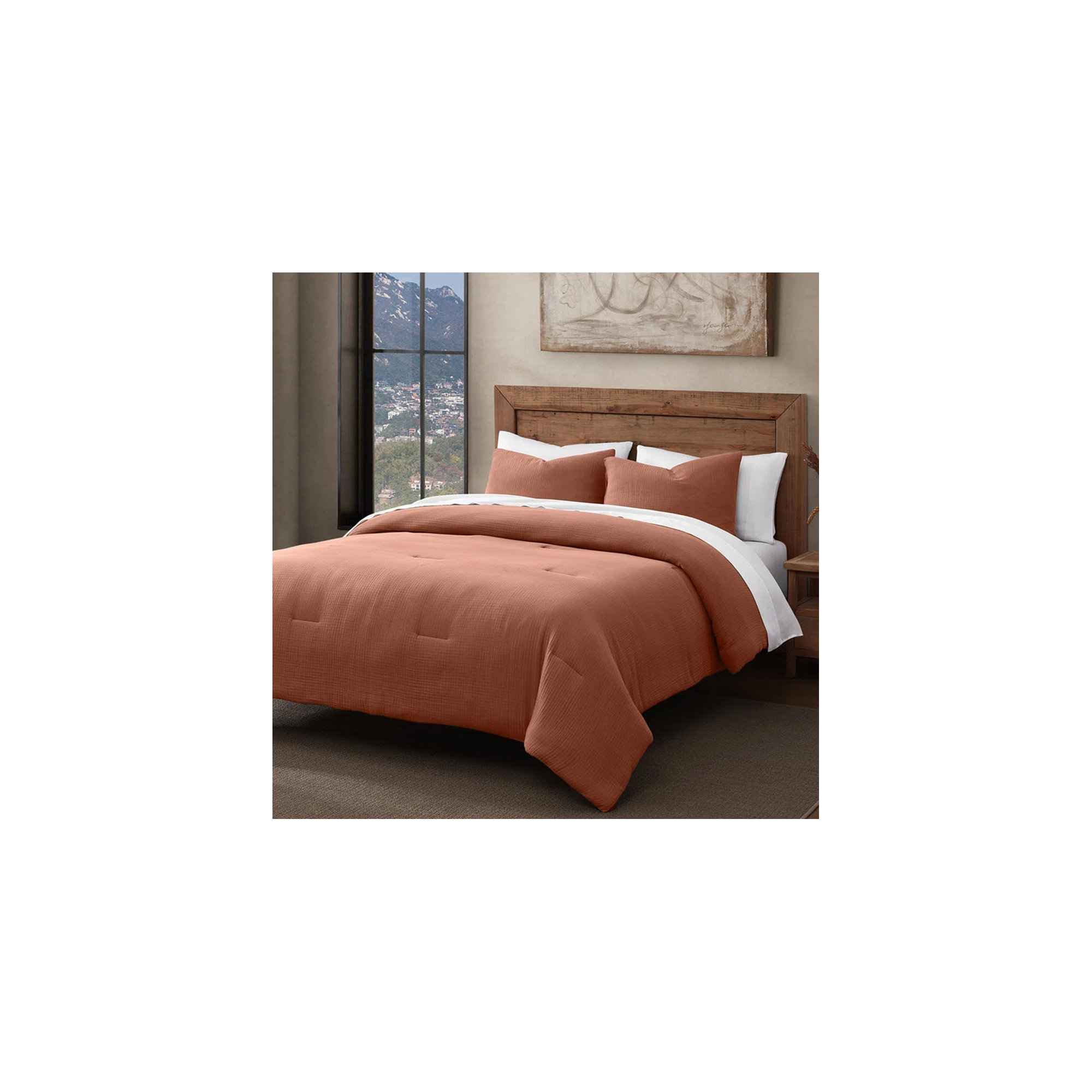 Cotton Voile Classic Casual Modern Rustic Soft And Lightweight Comforter Set, Red Clay, Twin Comforter + 1 Standard Sham