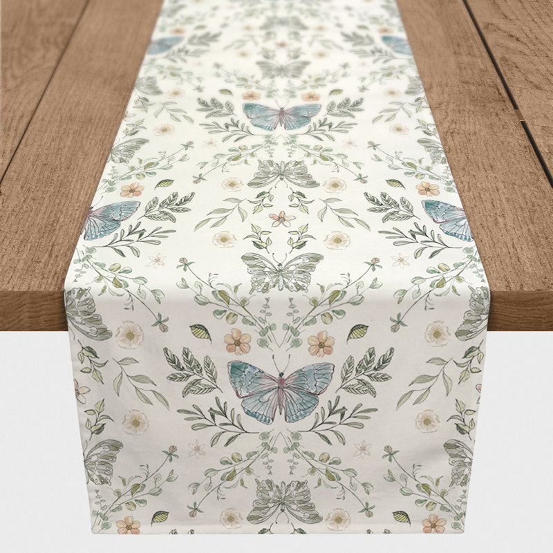 Ariona Rectangular Floral Table Runner, 72" x 16", White