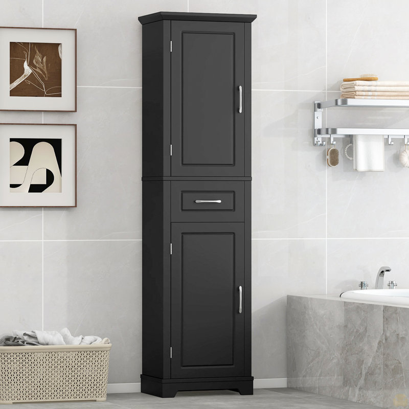 Tall Bathroom Storage Cabinet, Freestanding Storage Cabinet with Two Doors and Adjustable Shelves