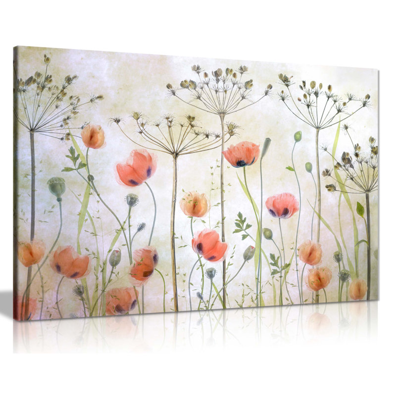 Poppy Meadow Flowers Garden - Wrapped Canvas Print, 20cm H x 31cm W
