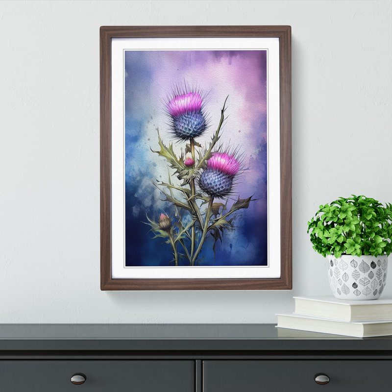 Thistle Informel - Single Picture Frame Print on Wood, Walnut Framed, 34cm H x 25cm W