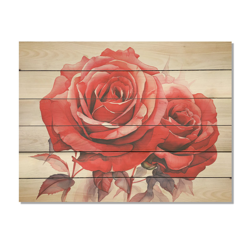 Red Roses Reson - Roses, art sur bois de pin naturel, H 24 po x l 32 po