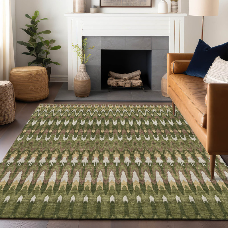 Tapis intérieur / extérieur en polyester tissé à la machine Cearah, Rectangle 5 pi x 7 pi 6 po