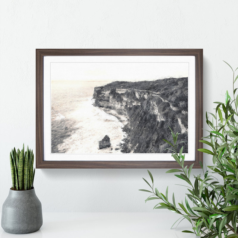 Uluwatu Temple in Bali Indonesia - Picture Frame Painting, 36cm H x 48cm W x 2cm D, Walnut Framed