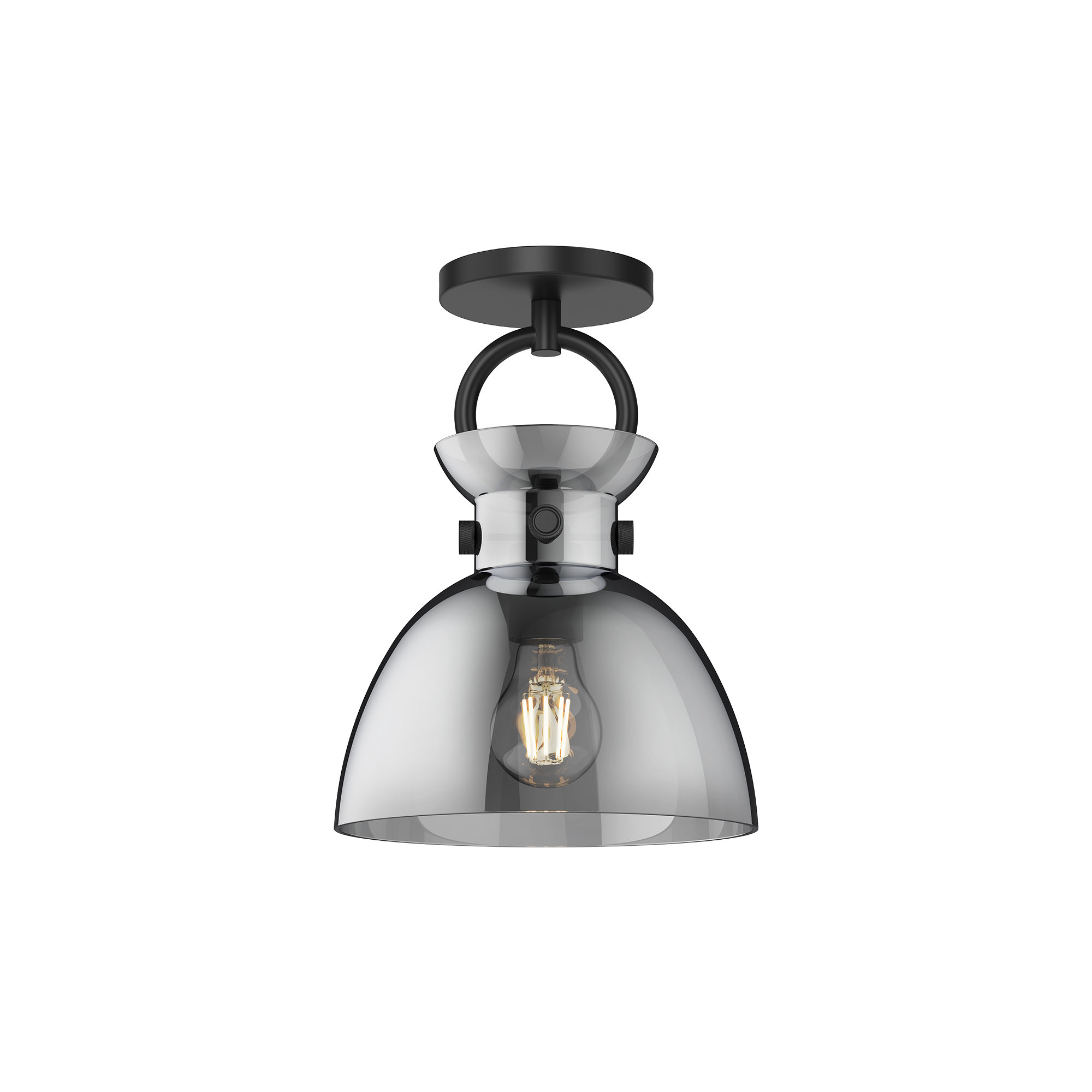 Tinka Single Light Glass Semi Flush Mount, Matte Black, Smoked