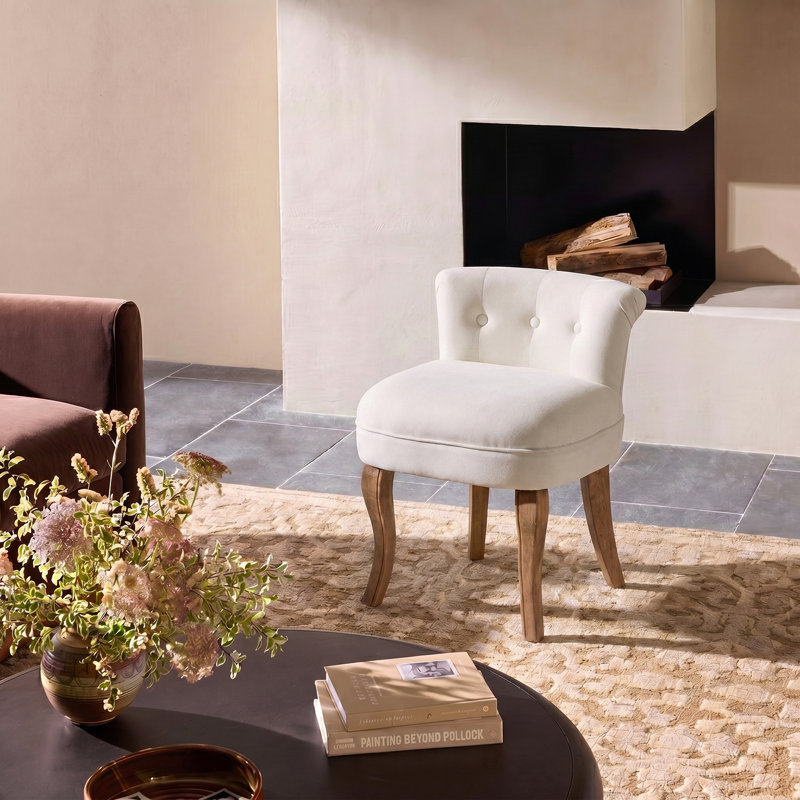 Jonna Tufted Vanity Chair with Solid Wood Legs, Ivory Velvet