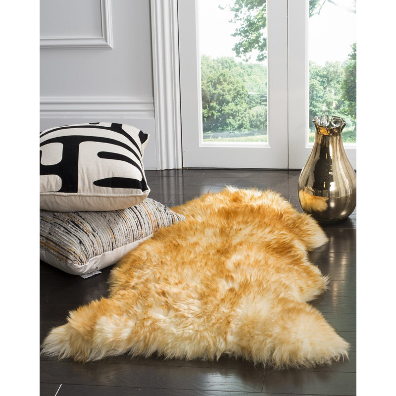 Solid Colour Sheepskin Area Rug, Rectangle 61 x 91 cm