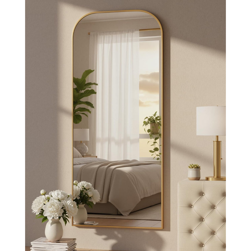 Full Length Mirror, 71"X28" Floor Mirror Freestanding, Arched Floor Standing Large Full Body Mirror With Stand For Bedroom, Hanging Mounted Mirror For Living Room, Gold