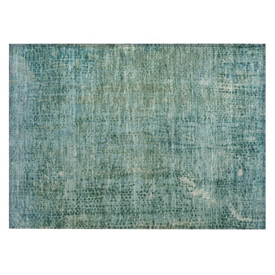 Machine Washable Indoor/Outdoor Xhevrie Teal Rug