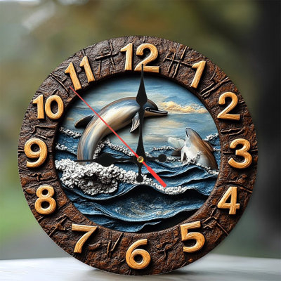 Horloge murale en bois Ocean Dolphins