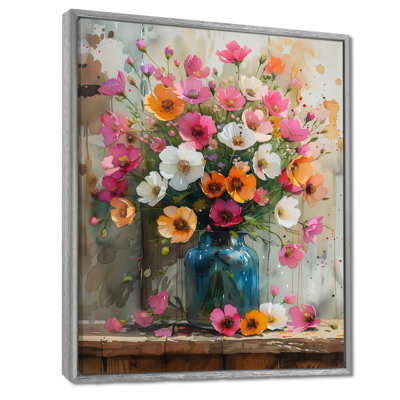 Rose et blanc bouquet d'or dans un vase I - Buttercups Wall Art Living Room