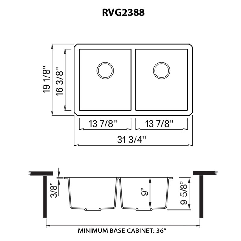 Ruvati 32 x 19 inch Granite Composite Undermount Double Bowl Kitchen Sink, Arctic White