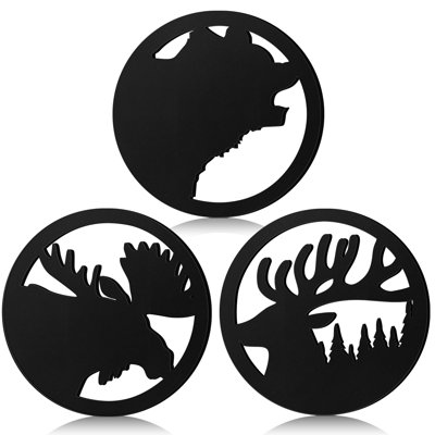 Sous-plat en fonte, accessoires de cuisine, dessous de plat en métal pour plats chauds, cocotte en fonte, poêle à bois, manique en fonte, casseroles et poêles à motif orignal, lot de 3 (ours, cerf, orignal)