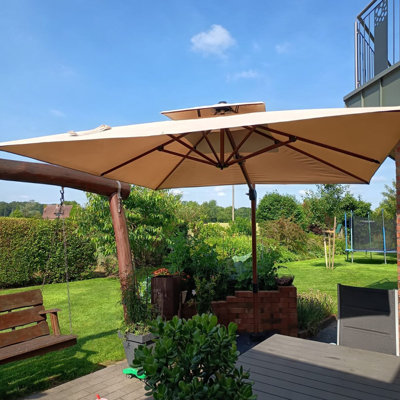 Rosalei 12FT Square Wood Pattern Cantilever Umbrella With Wheeled Base,Beige