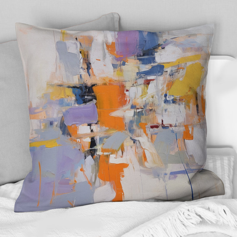 Coussin Poétique Expressionism en mauve et orange - Collages abstraits
