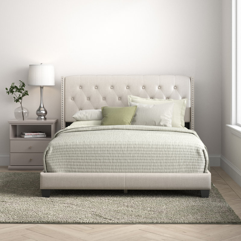 Holliston Upholstered Wingback Bed, Silver Velvet, King