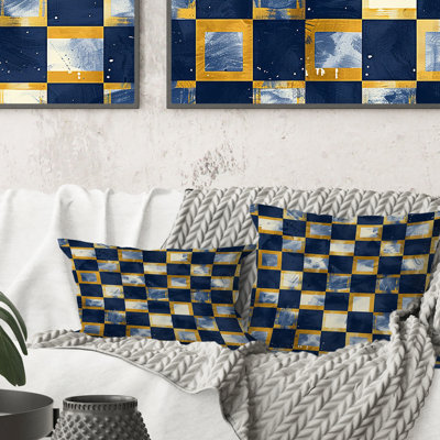 Imprimé vichy bleu et jaune - coussin décoratif moderne