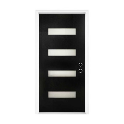 32"x80" Fiberglass Entry Door with Brickmould, Frosted Glass, Pre-Hung Exterior Fiberglass Door with Vinyl Frame for Home's Front Entrance
