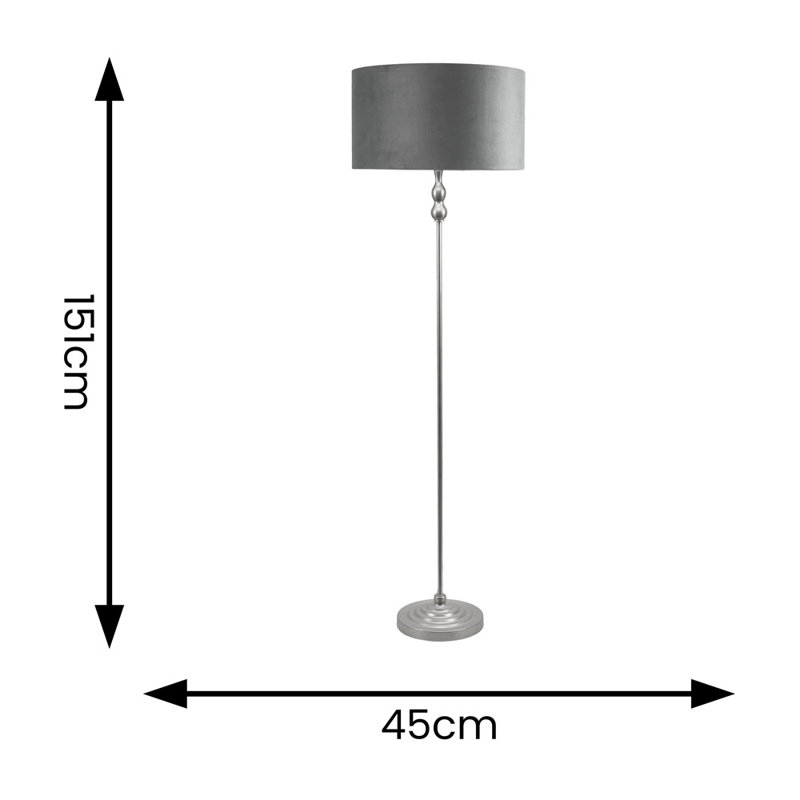 Travilah 151cm Traditional Floor Lamp, Grey/Chrome, No, Brushed