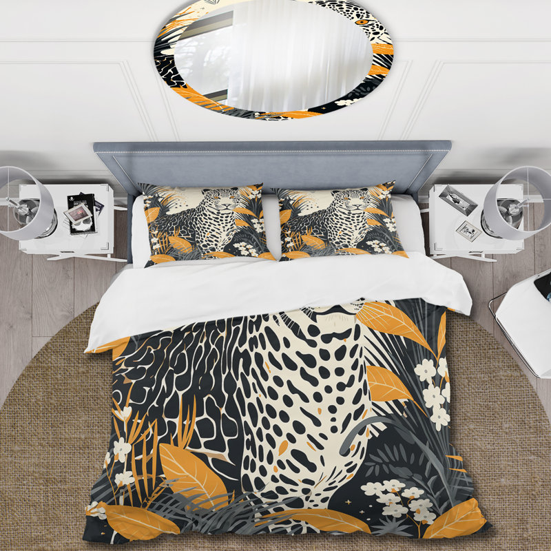 Ensemble de housse de couette jaune et bleu Leopard Collage III - Leopard / Guépard, Housse de couette pour grand lit