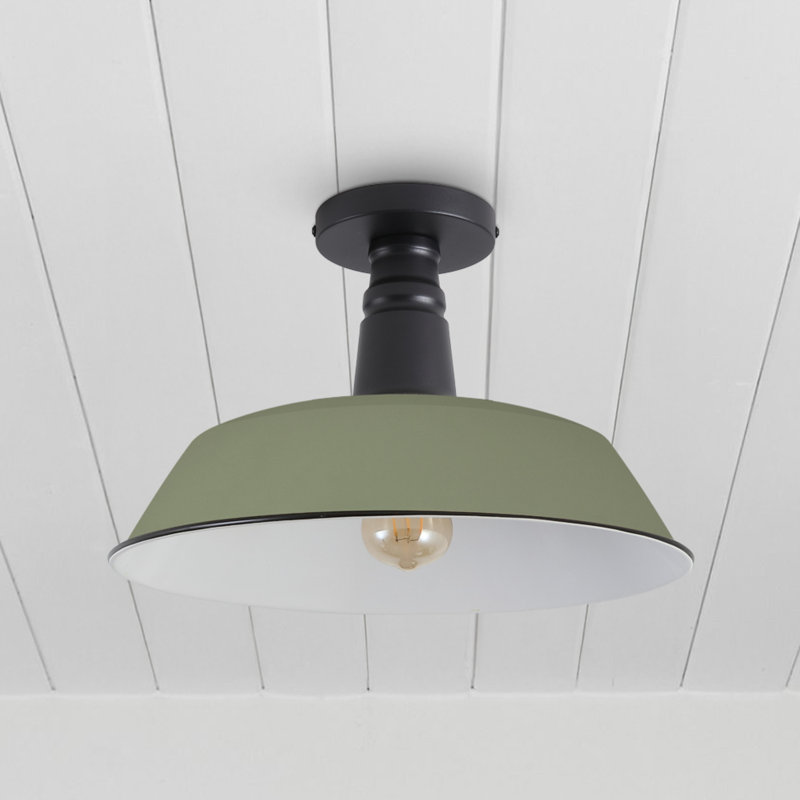 Plafonnier semi-encastré 1 lumière 14 po, Vert olive mat