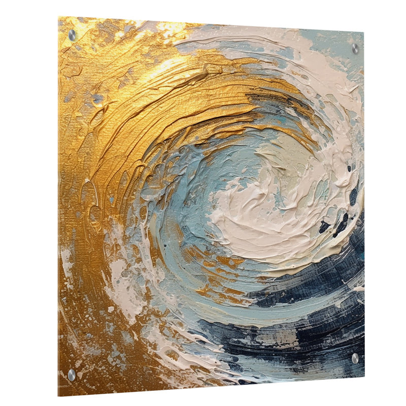 Nébuleuse spirale dorée et bleue - Spirales abstraites, décoration murale acrylique, H 20 po x l 12 po