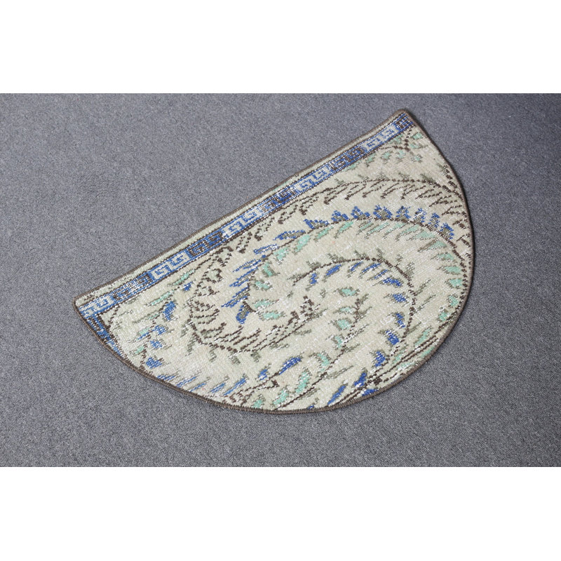 Tapis rétro vintage vert Anatolian idéal pour une chambre de bébé ou comme un petit tapis turc rond chic