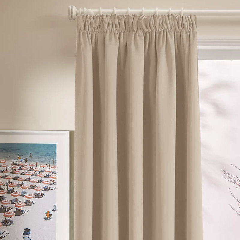 100%  Blackout Pencil Pleat Curtain Single Panel 66x84" Thermal Room Darkening  Window Curtains For Bedroom & Living Room