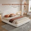 Élégant lit plateforme très grand en tissu Boucle avec tête de lit courbée - blanc, aucun sommier nécessaire, assemblage facile-1624323347