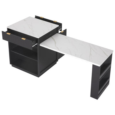 82.6" Fluted Kitchen Island With Extendable Dining Table For 4-6