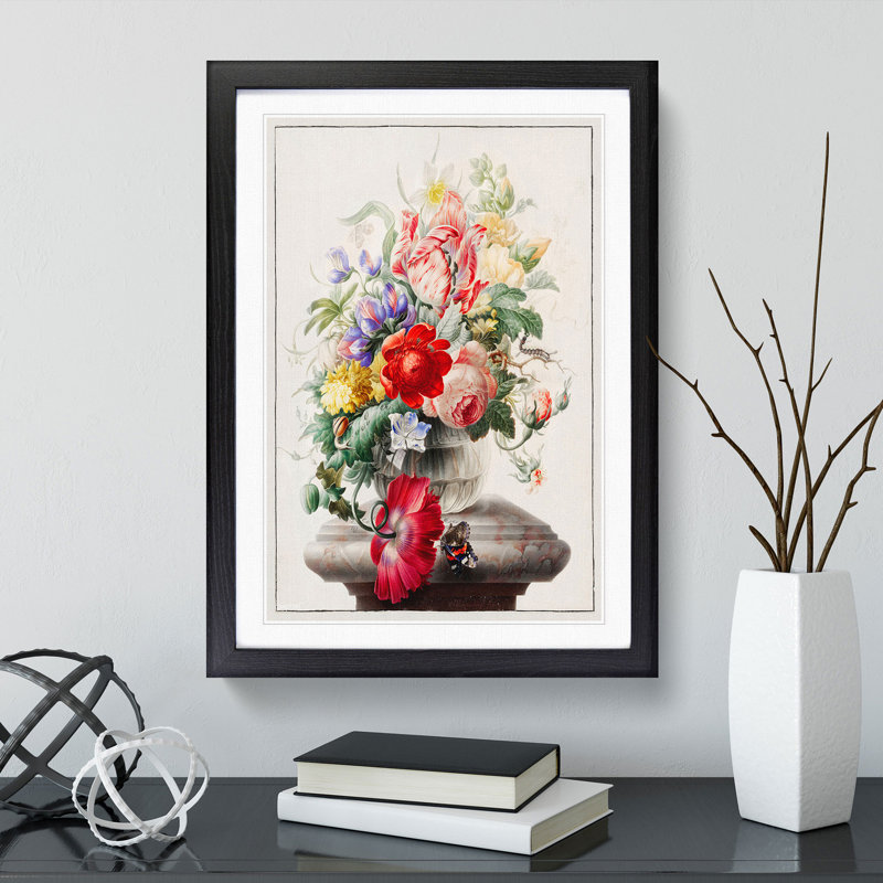 Vase of Flowers by Herman Henstenburgh - Picture Frame Painting, Black Framed, 36cm H x 27cm W x 2cm D