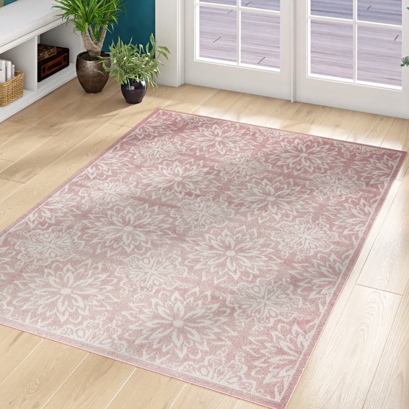 Tapis floral ivoire / rose Yurig, Rectangle 6 pi x 9 pi