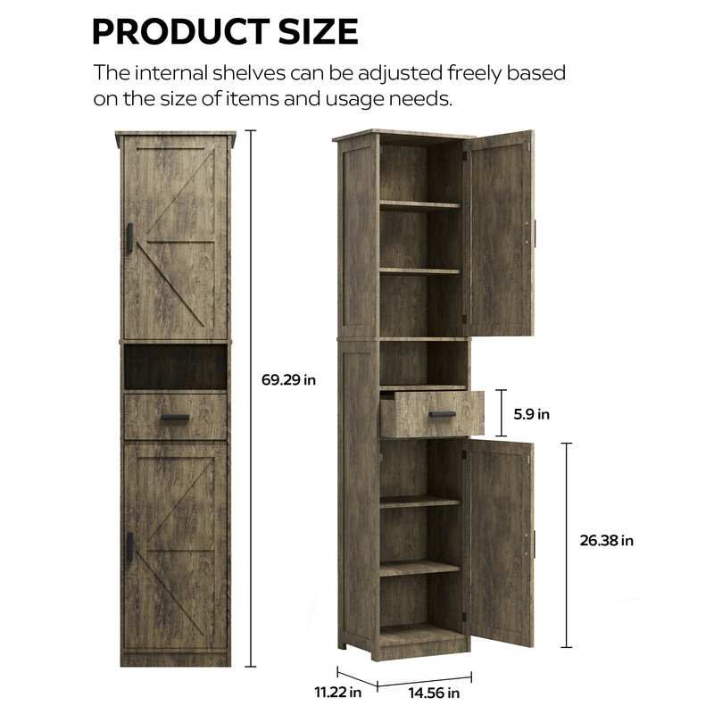 Grande armoire de rangement autoportante avec portes de grange et tiroir