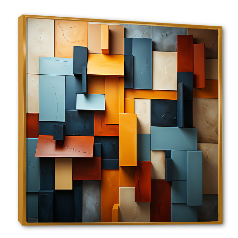 «Cubist Harmony Tones Collage - Cubism», reproduction sur toile encadrée, H 36 po x l 36 po x P 1,5 po, Cadre flottant doré
