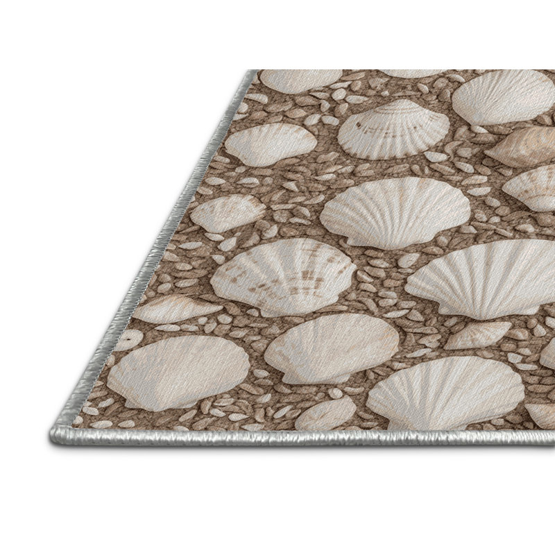 Washable Mixed Shell Mosaic Coastal Area Rug, Runner 2' x 4'