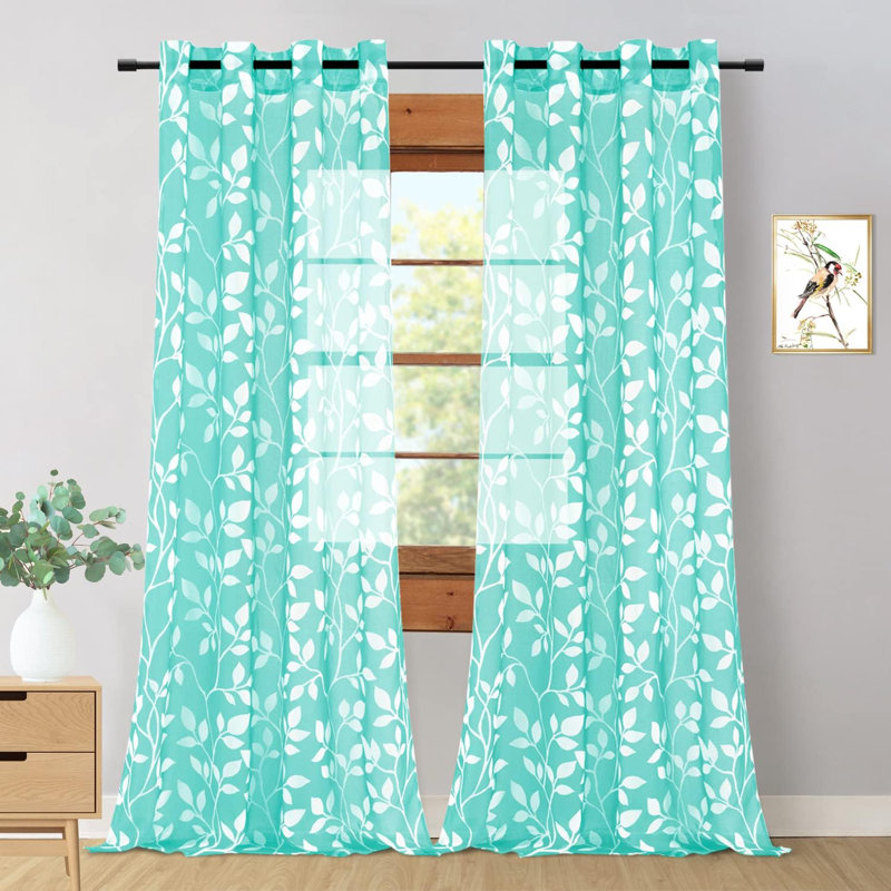 Paire de rideaux semi-transparents en polyester Betancur, Turquoise, L 52 po x L 63 po