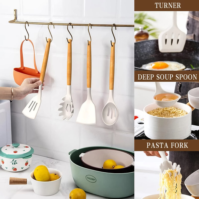 34 Pcs Silicone Kitchen Utensils Set – Heat Resistant, Bpa-free Cooking Tools With Wooden Handles & Plastic Holder (beige)