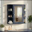Armoire de rangement murale de salle de bain avec miroir, armoire à pharmacie avec tablette en bois réglable et portes, armoires de rangement montées avec 6 tablettes ouvertes, bleu-777844000