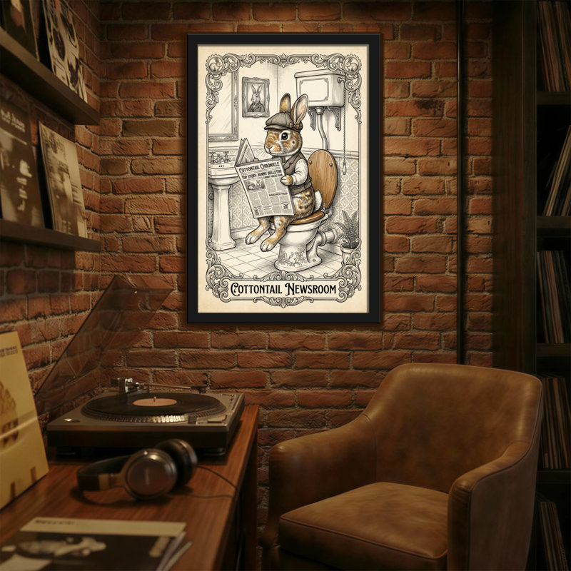 Bath & Laundry Cottontail Rabbit lisant un journal dans la salle de bain, H 24 po x l 16 po