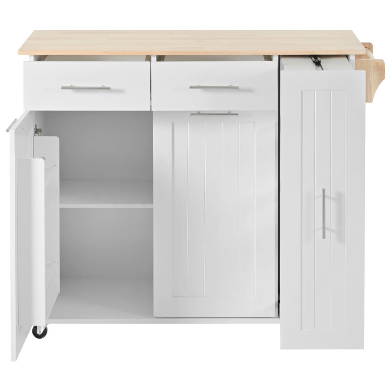 K&K Kitchen Island With Drop Leaf, White