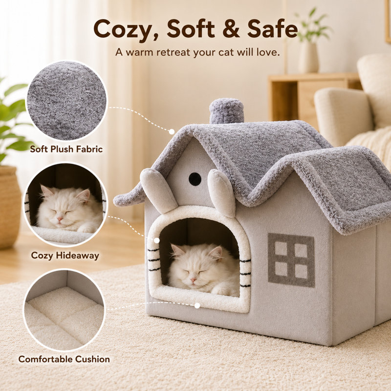 Luxury Plush Indoor Pet House – Soft & Cozy Dog and Cat Bed with Warm Cushion, Large Size 18.11" L x 19.29" W