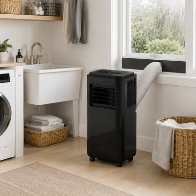27.7" H Compact 5-in-1 Black ABS Portable Air Conditioner with Window Kit & Remote for Bedroom, Apartment