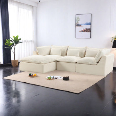 Canapé modulaire en tissu gaufré 3 places avec repose-pieds Modern Modern