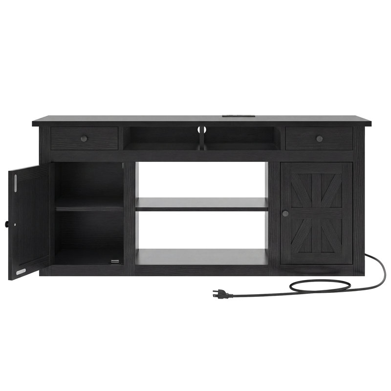 Farmhouse 59"W Tv Stand For Tvs Up To 70", Entertainment Center With Power Outlet, Tv Console, Black, 30" H x 59" W x 15.5" D
