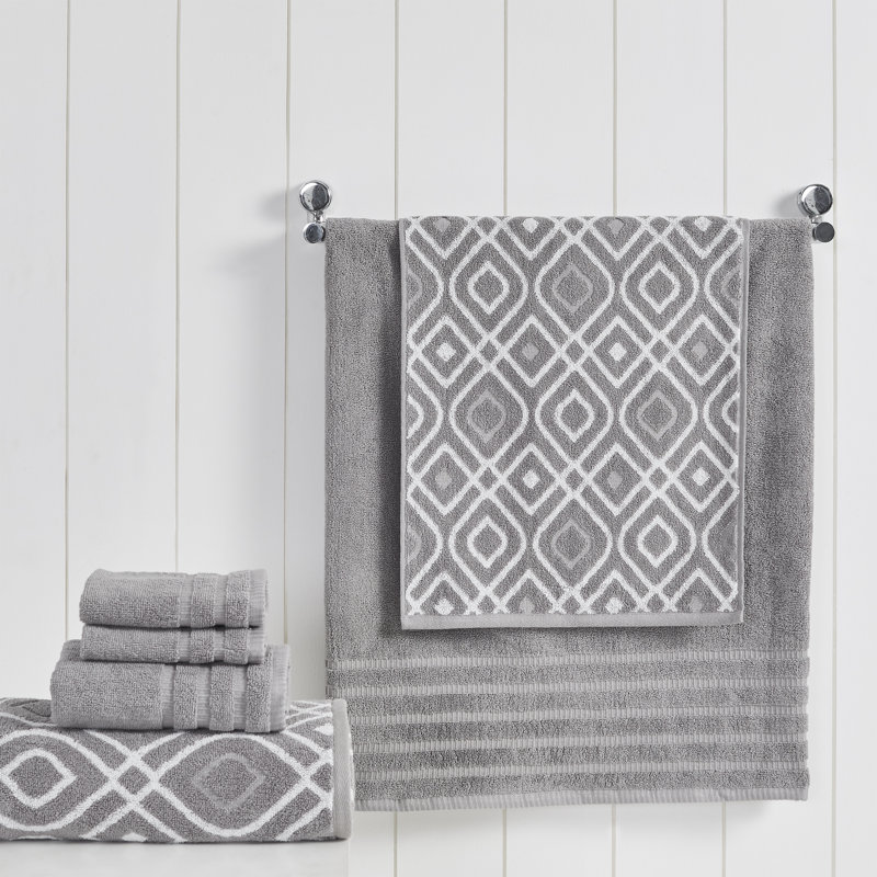 Ash Gray Egyptian Cotton 6-Piece Towel Set with Medallion Pattern