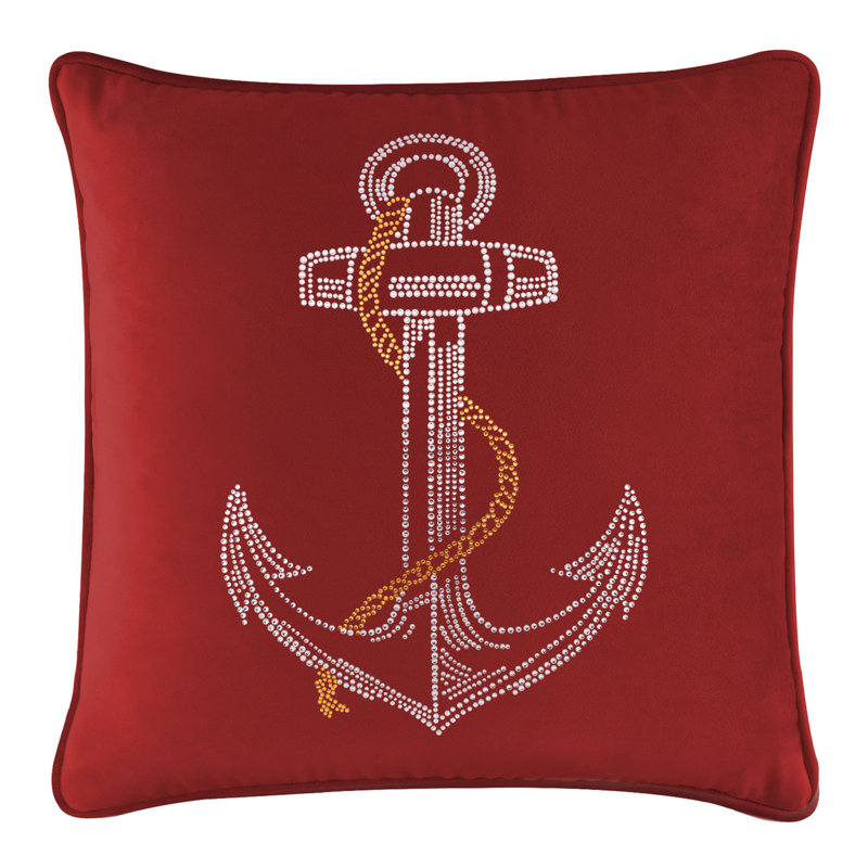 Coussin Sparkles Home Anchor | Motif nautique strass | Bourre en polyester | Lavable à la machine, 16 po x 5 po, Rouge