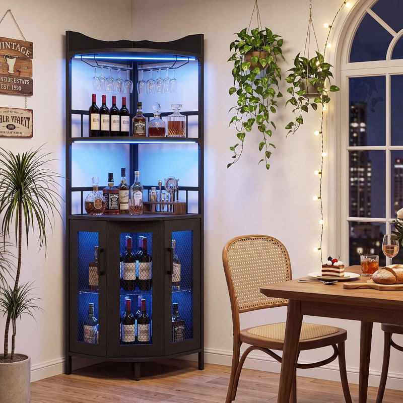 Armoire à vin d'angle en bois économiseur d'espace, Black