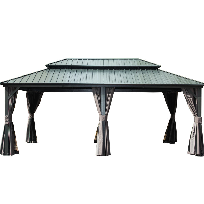 Pavillon de jardin 12 pi x 20 pi, aluminium, acier galvanisé, double toit, rideau pour matériaux de pelouse, salle à manger de jardin